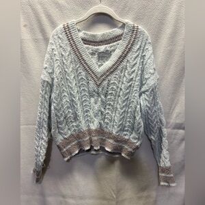 Altar'd State Gray and Brown Cable Knit Sweater